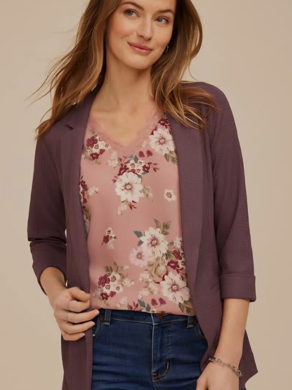 Maurices Plum Open-Front Blazer 3/4 Sleeve